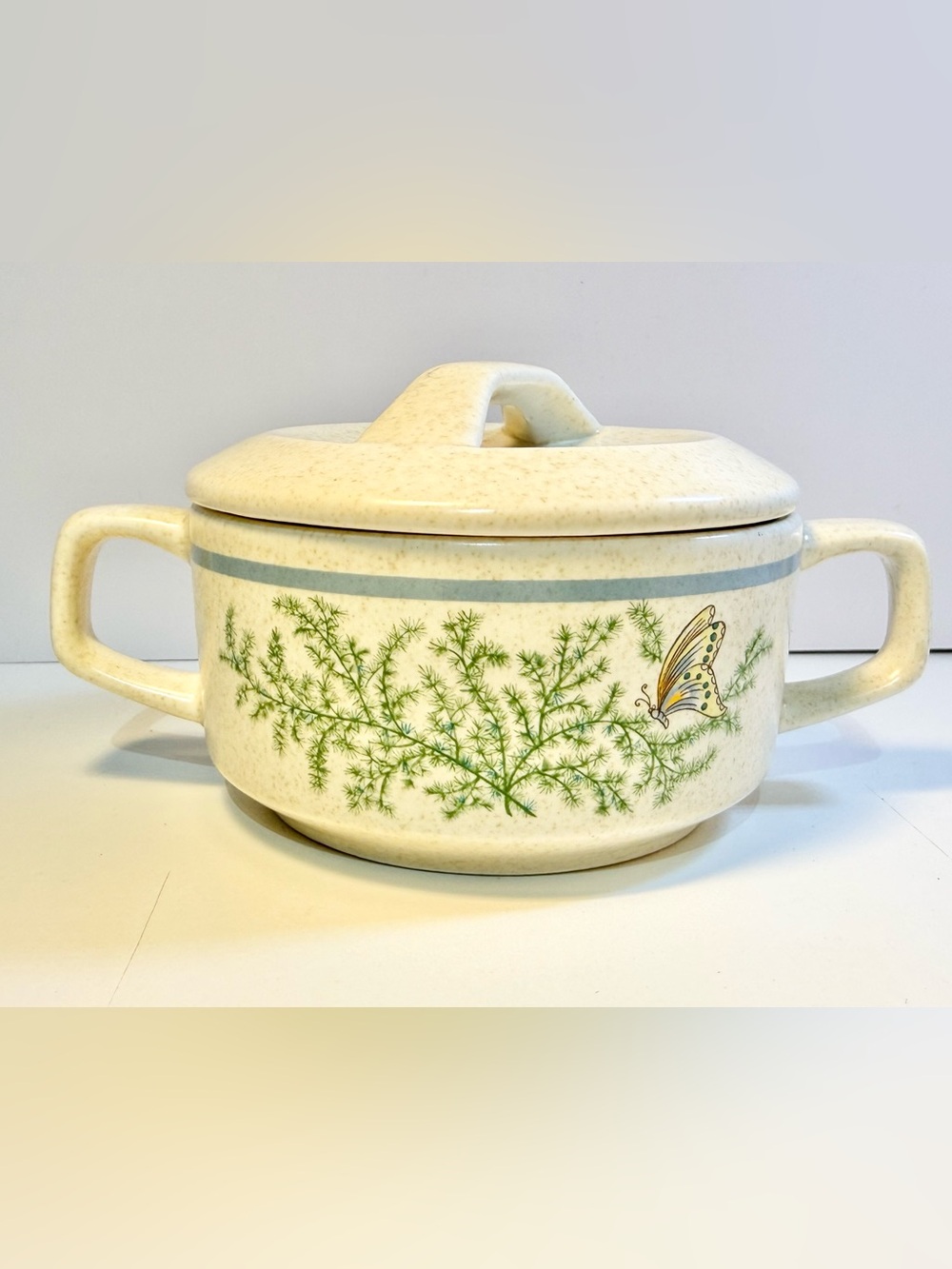 Lenox Temper-Ware FANCY FREE Sugar Bowl w/ Lid Vintage Butterfly and Floral 80's